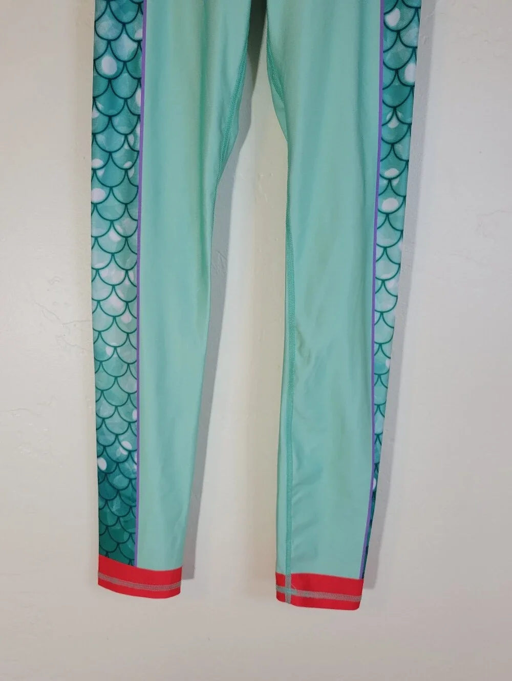 Disney Run Women S Mint Green Mermaid-Print Swim Leggings with Purple Waistband - Picture 5 of 8